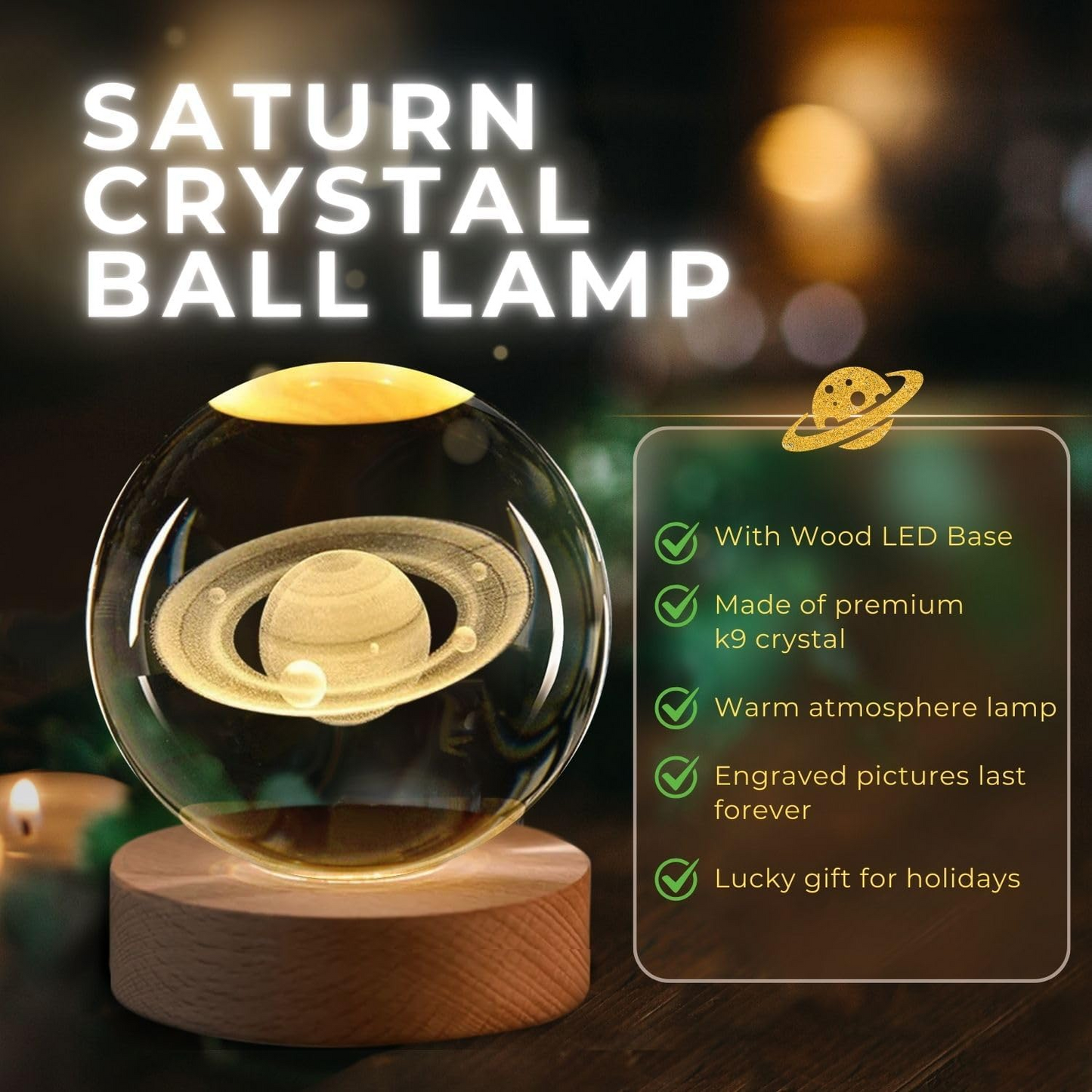 AstroSphere Crsytal Lamp - Saturn Lamp